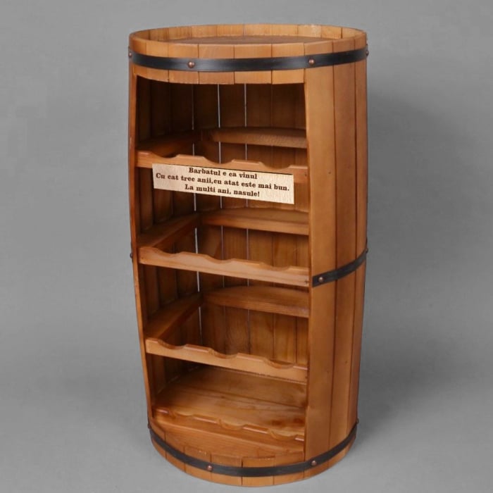 Suport vin forma butoi 12 sticle cu placheta personalizabila  - pentru Nasu