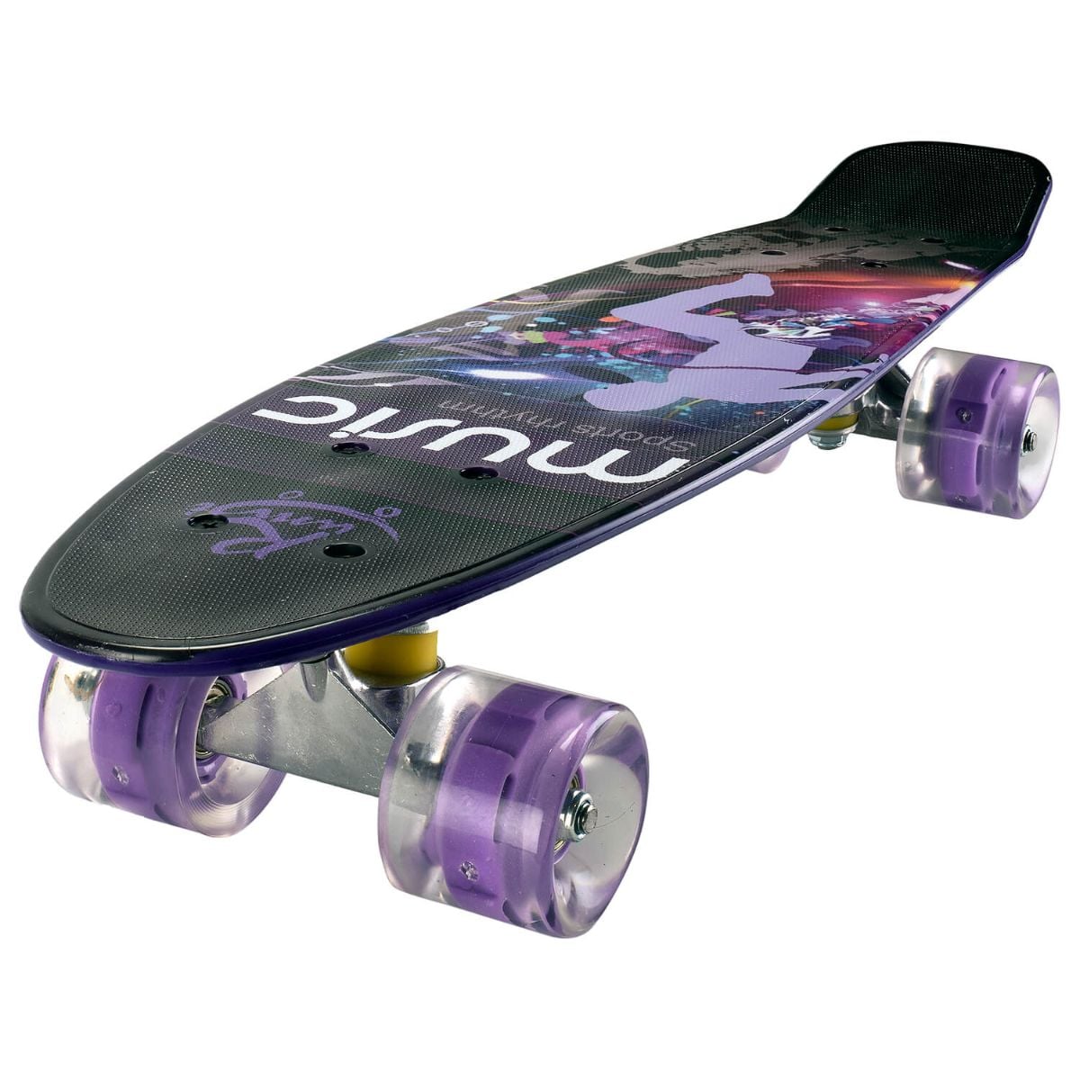Penny board Action One, Cu roti luminoase, 22 cm,  ABEC-7 PU, Aluminium Truck 90 kg, Music rhythm