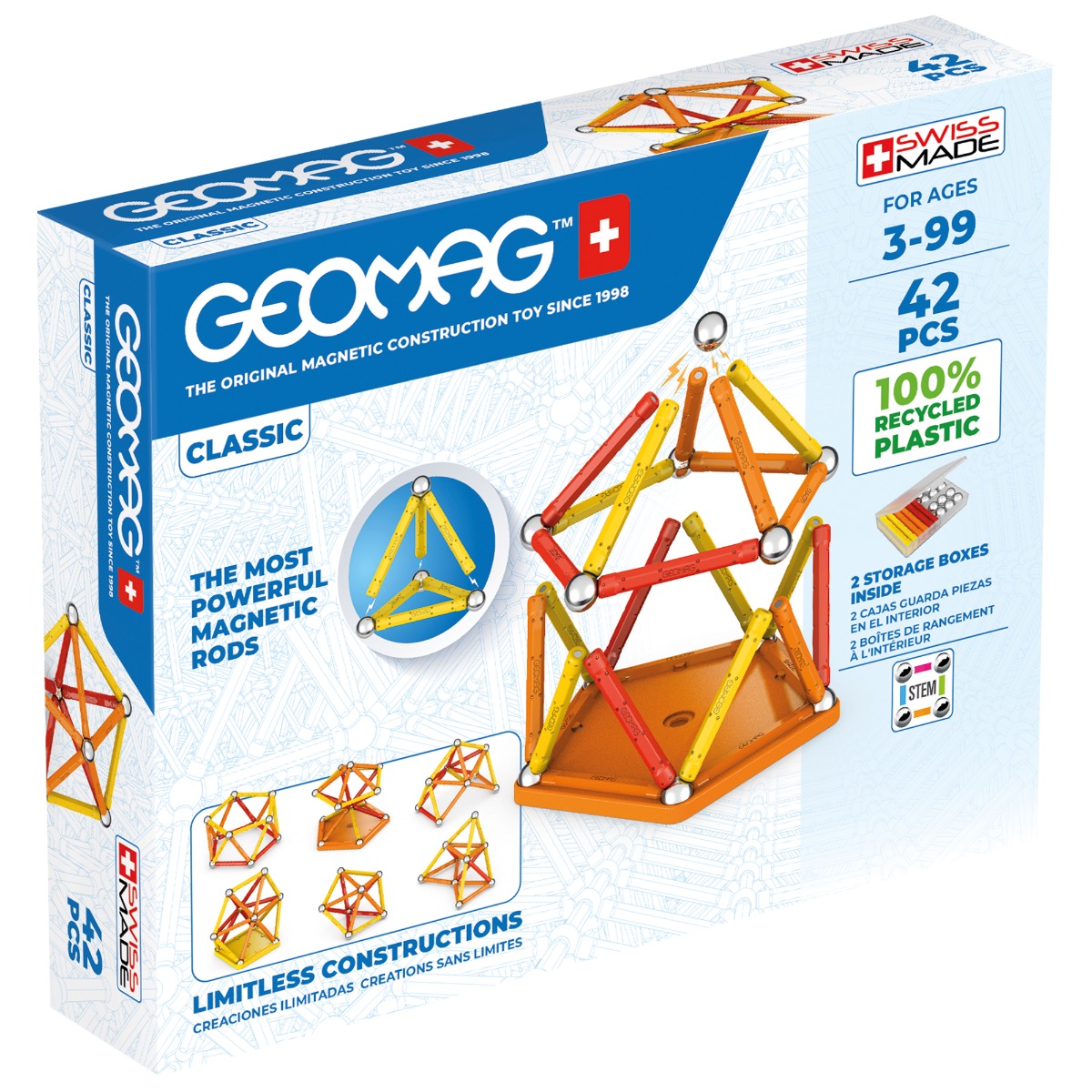 Joc de constructie magnetic Geomag Classic, 42 piese