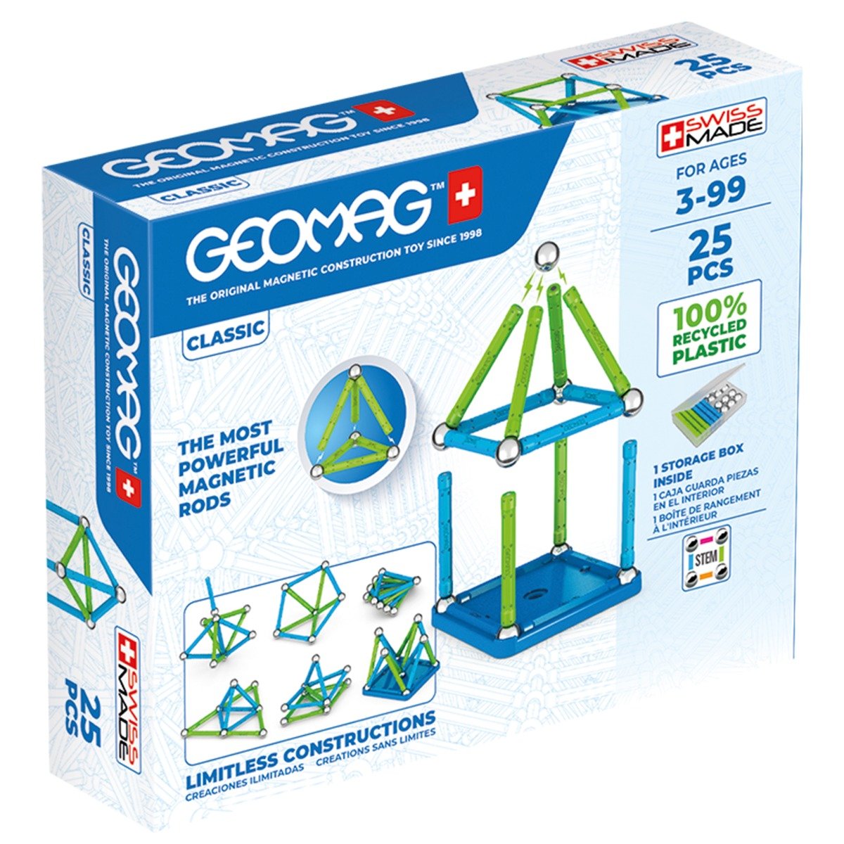 Joc de constructie magnetic Geomag Classic Recycled, 25 piese